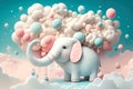 whimsical and playful wallpaper featuring pastel-hued clouds shaped like animals and objects, sparking the imagination and adding