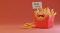 Whimsical plea: cartoon characters, fast food holding a sign 'Stop Eating Us.' A playful take on the concept of Royalty Free Stock Photo