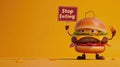 Whimsical plea: cartoon characters, fast food holding a sign 'Stop Eating Us.' A playful take on the concept of Royalty Free Stock Photo