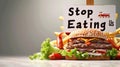 Whimsical plea: cartoon characters, fast food holding a sign 'Stop Eating Us.' A playful take on the concept of Royalty Free Stock Photo