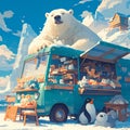 Whimsical Polar Bear Ice Cream Van Adventure Royalty Free Stock Photo