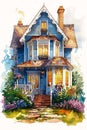 Whimsical Porch Tales: A Charming Blue Pencil Illustration of a