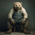 Whimsical Portrait Of A Brown Bear On A Wooden Chair Royalty Free Stock Photo