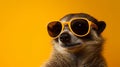 Portrait of otter wearing yellow sunglasses