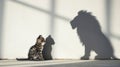 Whiskered Mirage: The Little Cat with a Lion's Shadow Royalty Free Stock Photo