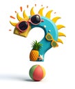 Summer Whimsical Summer Question Mark with Sun, Pineapple, and Beach Elements