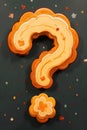whimsical question mark shaped like a cookie against a dark background