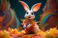 Whimsical rabbit character with a vibrant and