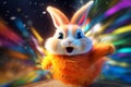 Whimsical rabbit character with a vibrant and