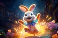 Whimsical rabbit character with a vibrant and