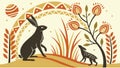 Whimsical Rabbit and Fox in Patterned Landscape, vector design Generative AI Royalty Free Stock Photo