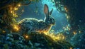 Whimsical rabbit in mystical forest setting Royalty Free Stock Photo