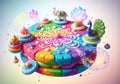 Whimsical rainbow mandala cake with indian cultural elements and festive decorations Royalty Free Stock Photo