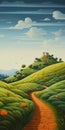 Whimsical Realism: Wallpaper Illustration Of A Grassy Hill