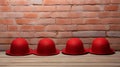 Whimsical Red Hat Installation On Wooden Background