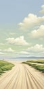 Whimsical Road To The Beach: A Prairiecore Landscape Illustration Royalty Free Stock Photo