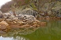 Whimsical rock formation in Potomac River at Great Falls Park in Maryland, USA.