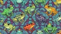 Whimsical Royal Frogs Seamless Pattern in Stained Glass Style Royalty Free Stock Photo