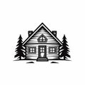 Whimsical Rustic Log Cabin Icon With Pine Trees