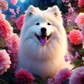 Whimsical Samoyed Dreams: Enchanting 4K Wallpaper Showcasing an Artistic Composition of a Fluffy White Samoyed Dog in a