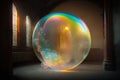 Colorful soap bubbles in a dark room