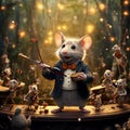 Adorable mouse conductor leading a woodland orchestra Royalty Free Stock Photo