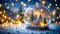 A Whimsical Scene Inside a Snow Globe Where a Tiny Village Sits