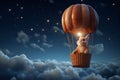 Whimsical scene of a rabbit in a air balloon