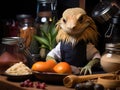 Barista bearded dragon with mini espresso machine