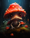 Whimsical Toad: A Colorful Portrait of a Cute Mushroom-Sitting M