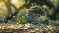 A whimsical scene of a tree growing coins instead of leaves Royalty Free Stock Photo