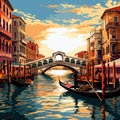 Whimsical scene of vibrant gondolas drifting along picturesque canals in Venice