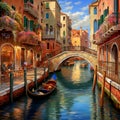 Whimsical scene of vibrant gondolas drifting along picturesque canals in Venice