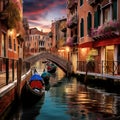 Whimsical scene of vibrant gondolas drifting along picturesque canals in Venice