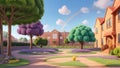 Whimsical School Landscape: Cartoon Illustration in Full Color