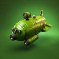 Whimsical Sci-fi Submarine: A Playful Olive And Olive Cartoon In Minecraft Style