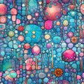 Whimsical seamless pattern with abstract colorful bubbles. Bright texture design. Generative AI Royalty Free Stock Photo