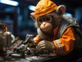 Monkey mechanic with toy wrench
