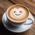 Whimsical Sip: Cappuccino Delight with a Latte Art Smily