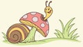 Whimsical snail on a mushroom, magical forest creature. vector design Generative AI Royalty Free Stock Photo