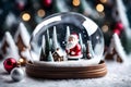 A whimsical snow globe with a miniature winter wonderland and a tiny Santa Claus