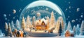 A whimsical snow globe with a tiny, enchanting winter scene inside, complete with a miniature snow-covered village. Royalty Free Stock Photo