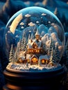 A whimsical snow globe with a tiny, enchanting winter scene inside, complete with a miniature snow-covered village. Royalty Free Stock Photo