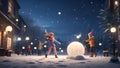 Whimsical Snowdance: Anime Characters\' Winter Revelry. AI generate Royalty Free Stock Photo