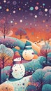 Whimsical Snowmen and Snowflakes at Twilight .