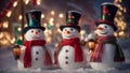 Whimsical Snowmen Trio: Festive Lantern Delight