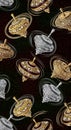 Whimsical Spinning Tops on Dark Background Pattern Royalty Free Stock Photo