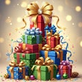 A whimsical stack of colorful gift boxes adorned with ribbons and bows Royalty Free Stock Photo