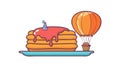 Whimsical Stack of Pancakes Topped with Fruit and a Miniature Hot Air Balloon, vector design Generative AI Royalty Free Stock Photo