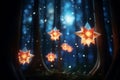 Whimsical starshaped lanterns glowing in the